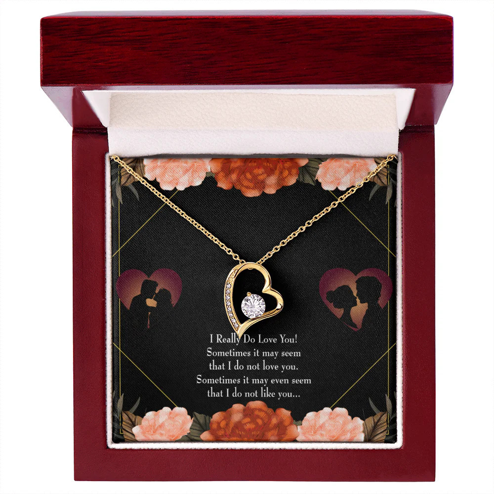 Girlfriend Love You Forever Love CZ Heart Necklace Yellow Gold Luxury Box